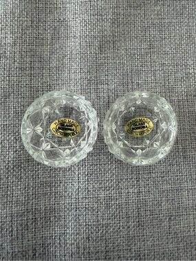 Bohemian Czech Republic Cut Crystal Salt Cellar / Trinket Dish Set (2)